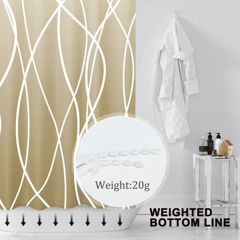 Punkray Ombre Khaki Beige Ivory Shower Curtain for Bathroom with Hooks White Shower Curtain Set Stripe Bath Curtains Decorative Shower Curtains Water Repellent Washable  72x72 - Image 3