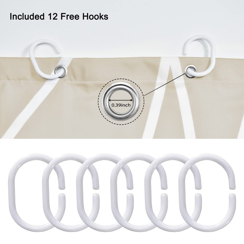 Punkray Ombre Khaki Beige Ivory Shower Curtain for Bathroom with Hooks White Shower Curtain Set Stripe Bath Curtains Decorative Shower Curtains Water Repellent Washable  72x72 - Image 5