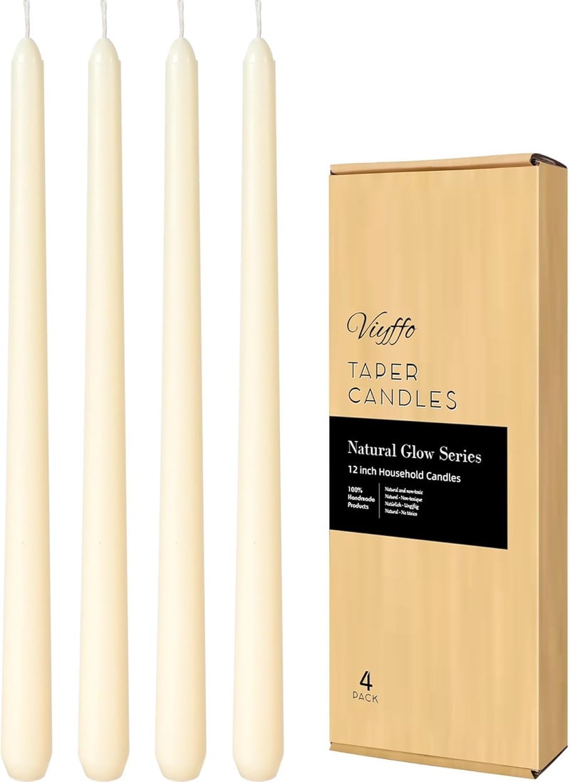 Viyffo Taper Candles 12 Inch Ivory Set of 4 Unscented, Dripless, Smokeless Long Tall Tapered Candlesticks Wedding Home Decor Dinner - Image 1
