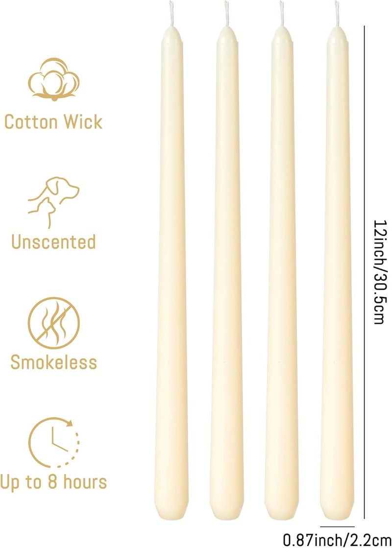 Viyffo Taper Candles 12 Inch Ivory Set of 4 Unscented, Dripless, Smokeless Long Tall Tapered Candlesticks Wedding Home Decor Dinner - Image 3
