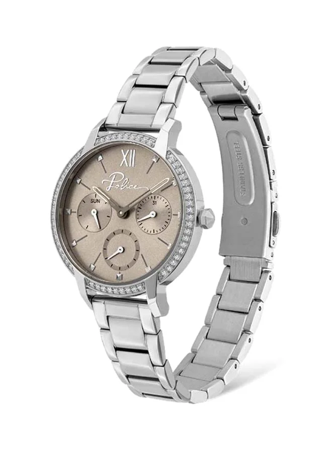 POLICE Nadu Brown Dial Silver Stainless Steel Chronograph Watch for Women 41.5mm