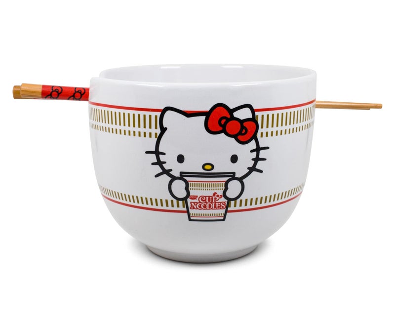 Silver Buffalo Hello Kitty Cup Noodles Japanese Ceramic Dinnerware Set | Includes 20-Ounce Ramen Bowl and Wooden Chopsticks | Asian Food Dish Set For Home Kitchen | Kawaii Anime Gifts, Official Sanrio Collectible - Image 1