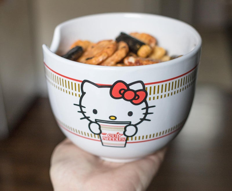 Silver Buffalo Hello Kitty Cup Noodles Japanese Ceramic Dinnerware Set | Includes 20-Ounce Ramen Bowl and Wooden Chopsticks | Asian Food Dish Set For Home Kitchen | Kawaii Anime Gifts, Official Sanrio Collectible - Image 4