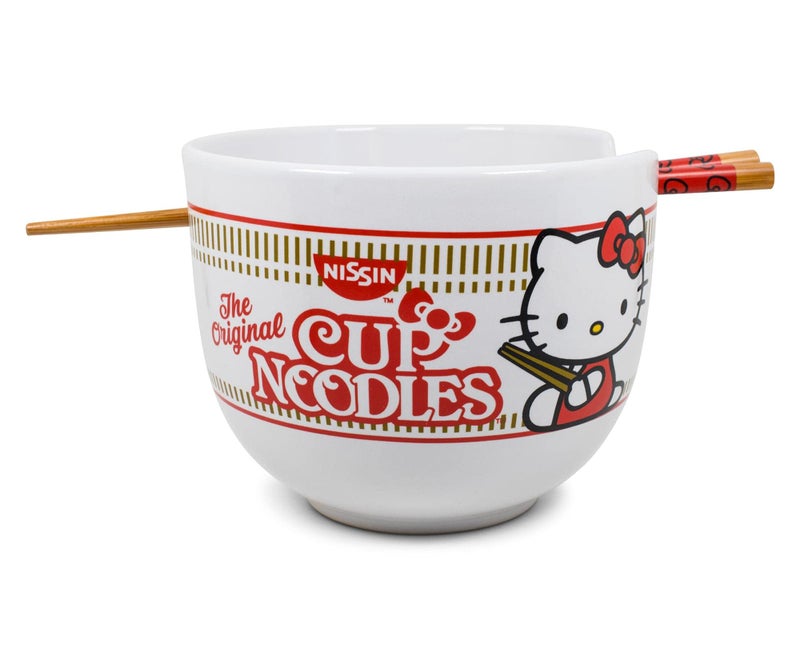 Silver Buffalo Hello Kitty Cup Noodles Japanese Ceramic Dinnerware Set | Includes 20-Ounce Ramen Bowl and Wooden Chopsticks | Asian Food Dish Set For Home Kitchen | Kawaii Anime Gifts, Official Sanrio Collectible - Image 3