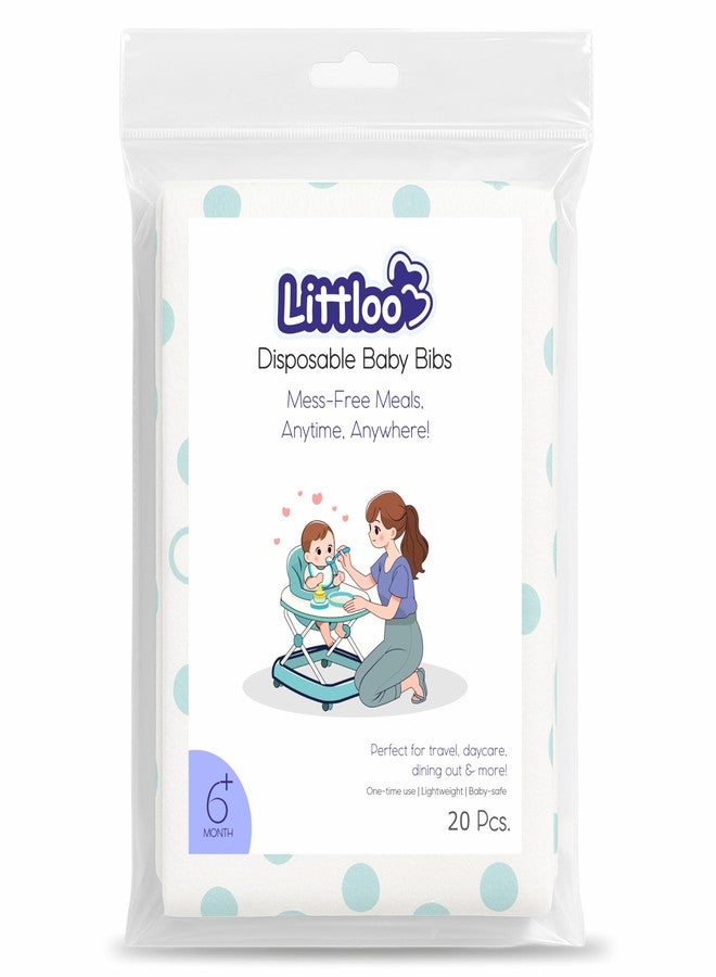 LITTLOO Disposable Baby Bibs - 20 Count | Waterproof, Lightweight, One-Time Use Bibs for Infants & Toddlers | Travel-Friendly | No Mess Feeding | Baby Feeding Essentials 6+ Months - Image 2