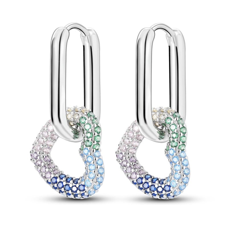 Parmuz 925 Sterling Silver Earring Love Heart U shape Hoop Earrings for Women, Colorful Rainbow Moon Star Dangle Drop Small Huggie Hoop Earrings Set Fashion Jewelry Gift - Image 1