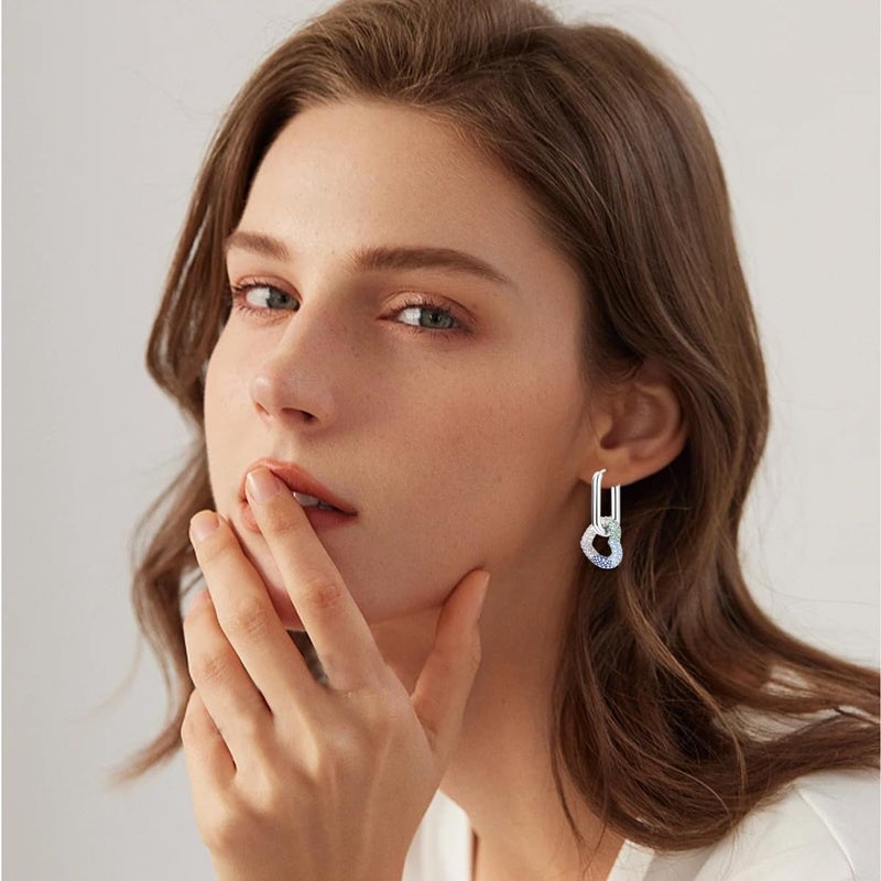 Parmuz 925 Sterling Silver Earring Love Heart U shape Hoop Earrings for Women, Colorful Rainbow Moon Star Dangle Drop Small Huggie Hoop Earrings Set Fashion Jewelry Gift - Image 3
