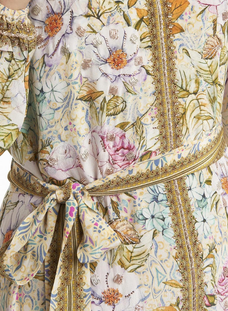 كشخة جلابية فيسكوز بطبعة زهور مع تطريز خرز - Image 5