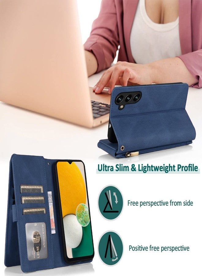 Asuwish Compatible with Samsung Galaxy A13 5G Wallet Case Tempered Glass Screen Protector Zipper Leather Flip Cover Card Holder Stand Cell Accessories Phone Cases for Glaxay A 13 Gaxaly 13A Women Men Blue - Image 2