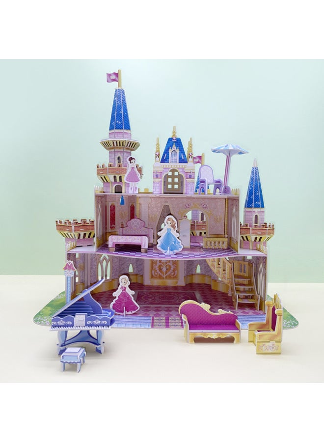 Children Play House DIY Assembled Cottage Toys Girl Fairy Tale Princess Castle Scene 3D 3D Puzzle-Color:Princess Castle Scene 3D Puzzle - Image 2