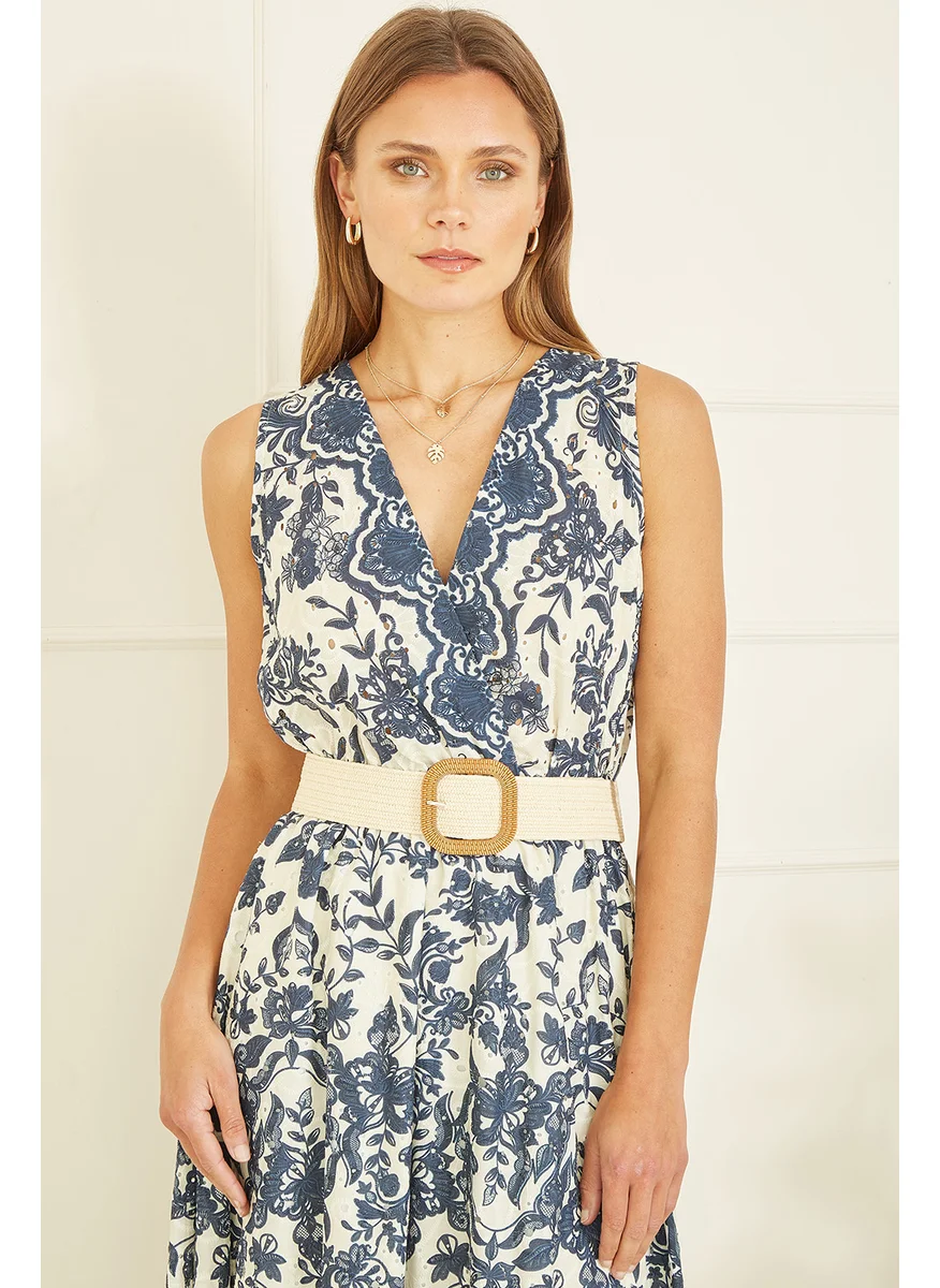 Yumi Floral Border Print Broderie Anglaise Cotton Midi Dress