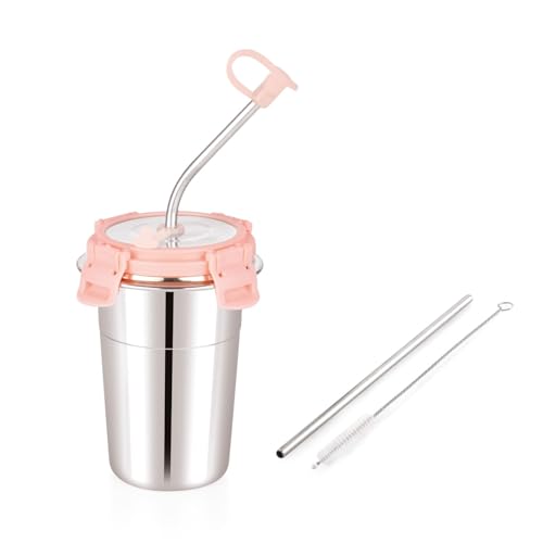 Sorriso 400 ML Stainless Steel Tumbler with Straw & BPA-Free Lid – Leak-Proof, Food Grade Cap, Steel Straw with Cleaning Brush | Tumbler Bottle for Coffee, Tea, Juice | Office, Travel, Gym, Pink - Image 1