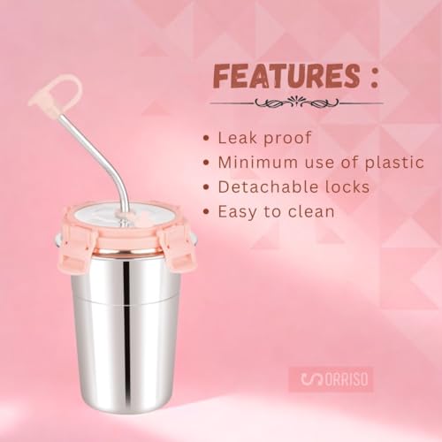 Sorriso 400 ML Stainless Steel Tumbler with Straw & BPA-Free Lid – Leak-Proof, Food Grade Cap, Steel Straw with Cleaning Brush | Tumbler Bottle for Coffee, Tea, Juice | Office, Travel, Gym, Pink - Image 4