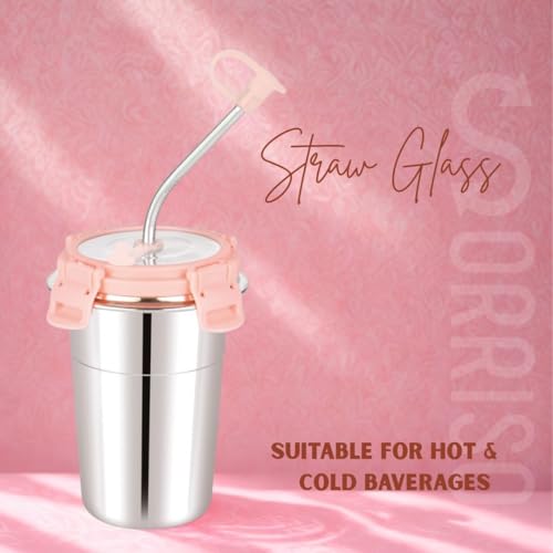 Sorriso 400 ML Stainless Steel Tumbler with Straw & BPA-Free Lid – Leak-Proof, Food Grade Cap, Steel Straw with Cleaning Brush | Tumbler Bottle for Coffee, Tea, Juice | Office, Travel, Gym, Pink - Image 2