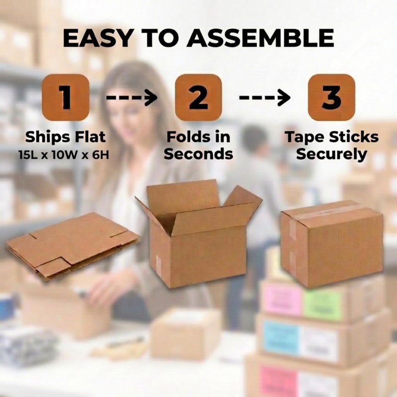 BOX USA 15 x 10 x 6 Corrugated Cardboard Boxes, Medium 15"L x 10"W x 6"H, Pack of 25 | Shipping, Packaging, Moving, Storage Box for Home or Business, Strong Wholesale Bulk Boxes - Image 5