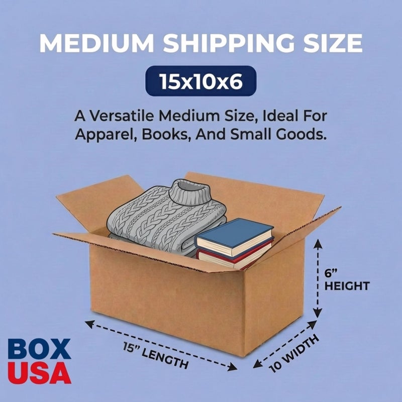 BOX USA 15 x 10 x 6 Corrugated Cardboard Boxes, Medium 15"L x 10"W x 6"H, Pack of 25 | Shipping, Packaging, Moving, Storage Box for Home or Business, Strong Wholesale Bulk Boxes - Image 2