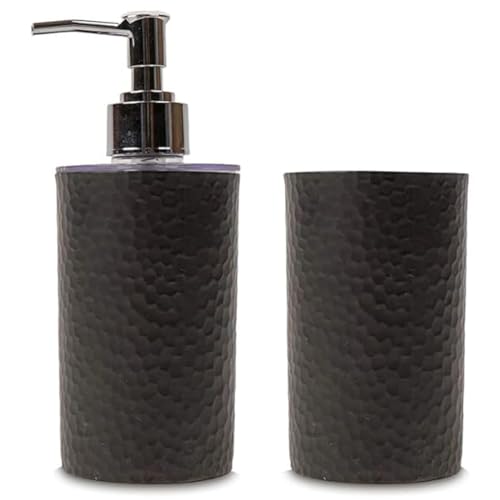 SHENRON Modern Black Bathroom Accessories Set | Plastic, Glazed Finish | Liquid Soap Dispenser & Toothbrush Holder (Tumbler) - Image 1