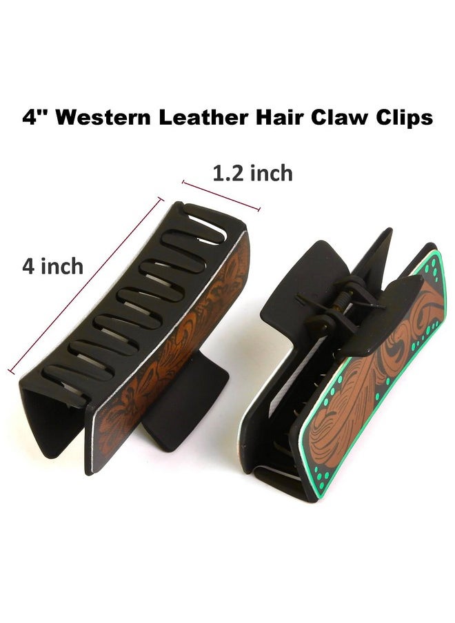 Tobeffect - Tobeffect Hair Clips for Women, 4" Western Large Leather Claw Clips for Thick Long Hair, Aesthetic Cowgirl Stuff Gift for Women Girls, Strong Hold Hair Clips - 3 Count - Image 1