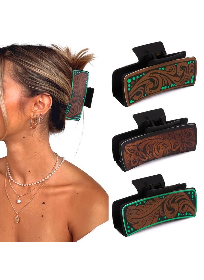 Tobeffect - Tobeffect Hair Clips for Women, 4" Western Large Leather Claw Clips for Thick Long Hair, Aesthetic Cowgirl Stuff Gift for Women Girls, Strong Hold Hair Clips - 3 Count - Image 1