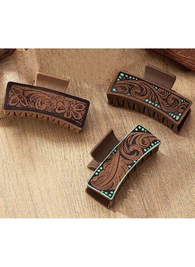 Tobeffect - Tobeffect Hair Clips for Women, 4" Western Large Leather Claw Clips for Thick Long Hair, Aesthetic Cowgirl Stuff Gift for Women Girls, Strong Hold Hair Clips - 3 Count - Image 1
