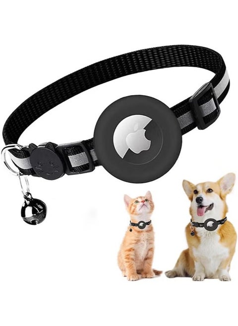 Airtag Cat Collar Breakaway for Dogs Cats, Reflective Kitten Collar with Apple Air Tag Holder and Bell, 0.4 Inches in Width and Lightweight (Black)