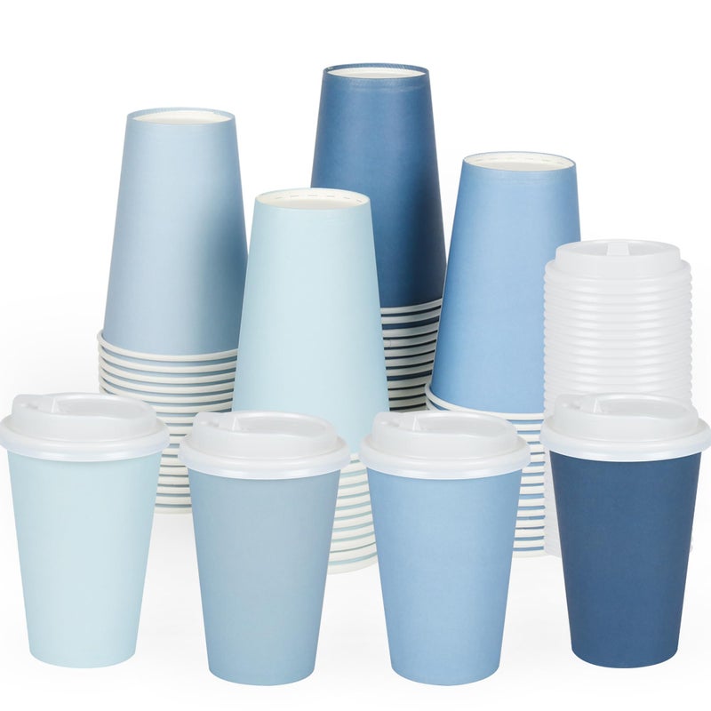 Purhapfre 40 Pcs 12 oz Dusty Blue Disposable Coffee Cups with Lids Dusty Blue Gradient Party Paper Cups Baby Shower Light Blue Cups for Hot Cold Beverage Water Juice Coffee Tea Wedding Baby Shower Supplies - Image 1