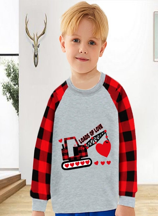 CM-Kid Valentine's Day Clothes for Toddler Boy Girl Heart Crane Truck Buffalo Red Plaid Shirt Heart Kids Raglan Sleeve Tee Tops 5T - Image 3