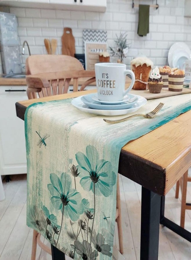 Uokiuki Teal Flower Table Runner, Vintage Farmhouse Country Floral Rustic Wood Table Runners for Dining Room, Kitchen, Living Room, Holiday and Party Table Decor 13 x 108inch - Image 5