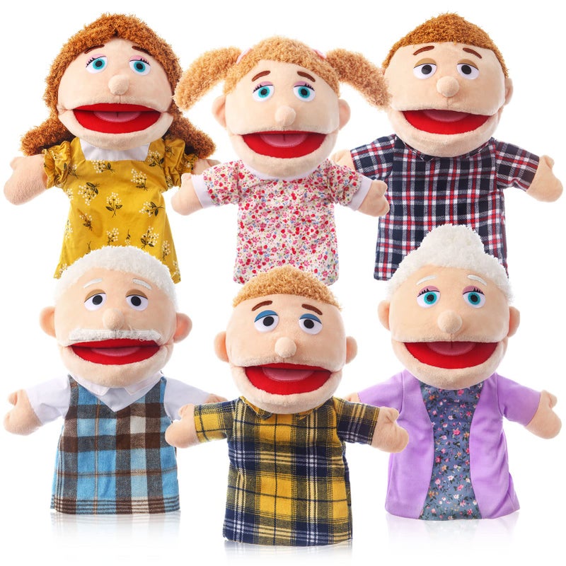 ZJoey 6 Pcs Family Hand Puppets 12 Inch Grandparents Mom  Dad Brother  Sister Plush Hand Puppet Toys RolePlay Toy Puppets for Kids Storytelling Imaginative Pretend Play Teaching Preschool6 Family A - Image 4