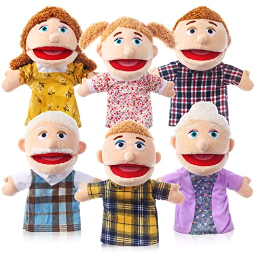 ZJoey 6 Pcs Family Hand Puppets 12 Inch Grandparents Mom  Dad Brother  Sister Plush Hand Puppet Toys RolePlay Toy Puppets for Kids Storytelling Imaginative Pretend Play Teaching Preschool6 Family A - Image 1