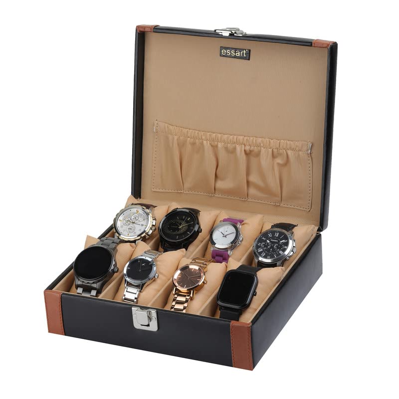 essart Travel Watch Case 8 Slots – watch travel case Portable Luxury Watch Organizer & Storage Box for Men & Women with Black colour - Image 2