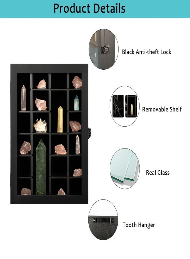 KCRasan Adjustable Rock Display Case - Wooden Crystal Organizer for Stones Storage - Rock Collection Box with Shelves for Agate Opal Crystal Stone Arrowheads Spear Points Rocks Small Black - Image 2