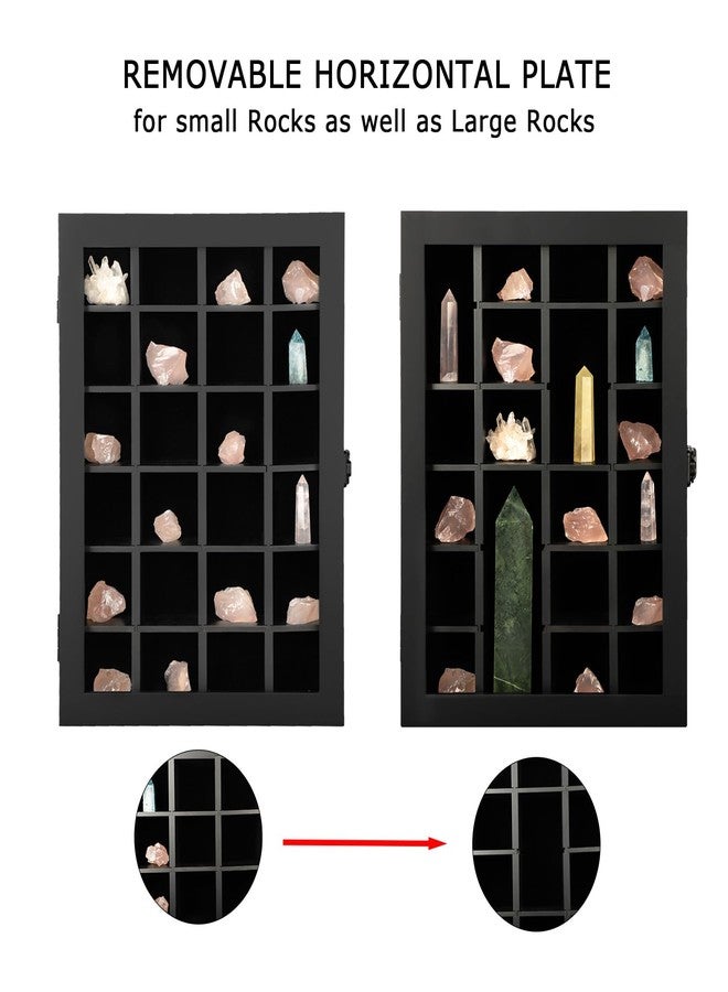 KCRasan Adjustable Rock Display Case - Wooden Crystal Organizer for Stones Storage - Rock Collection Box with Shelves for Agate Opal Crystal Stone Arrowheads Spear Points Rocks Small Black - Image 3
