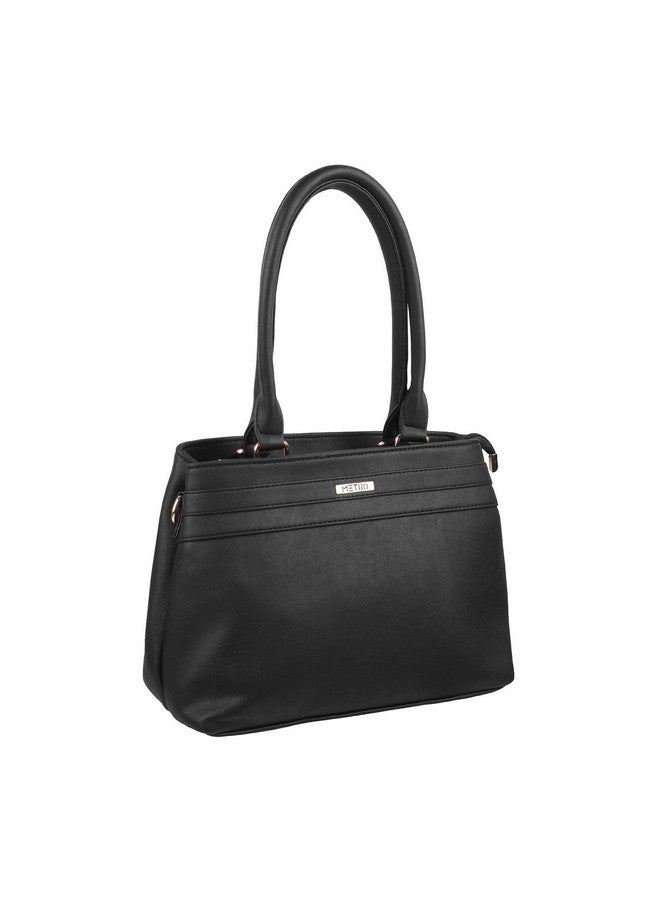 Metro Black Faux Leather Premium Zipper Casual Handbag For Women - Image 5