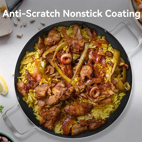 Bzayeat 14 Inch Stainless Steel Paella Pan, Nonstick Ceramic Coating & Induction Compatible Large Skillet, Jumbo Cooker for Spanish Rice, Seafood Paella, Authentic Paella, Socarrat, Oven Safe, 5-8 Servings - Image 5