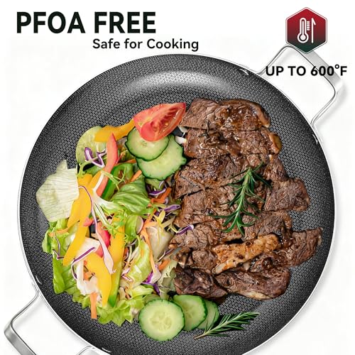 Bzayeat 14 Inch Stainless Steel Paella Pan, Nonstick Ceramic Coating & Induction Compatible Large Skillet, Jumbo Cooker for Spanish Rice, Seafood Paella, Authentic Paella, Socarrat, Oven Safe, 5-8 Servings - Image 4