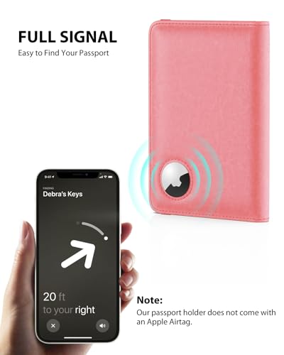 Stouchi AirTag Passport Holder, Cute Passport Holder with Airtag Slot, RFID Passport Wallet Cover for Women, Family Leather Passport Protector Case, Anti-Lost Travel Essentials, Pink - Image 3