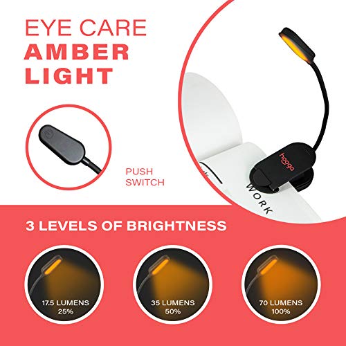 hooga Amber Book Light, Rechargeable Clip-On Blue Light Blocking LED Reading Light, 1600K Warm Eye Care for Bed, Students, Kids, Travel, Nursing, Studying - Image 3