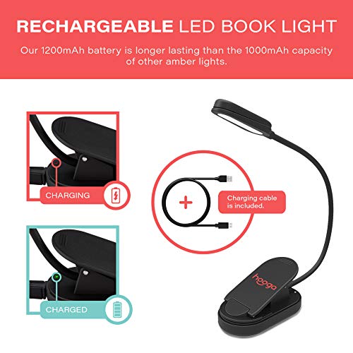 hooga Amber Book Light, Rechargeable Clip-On Blue Light Blocking LED Reading Light, 1600K Warm Eye Care for Bed, Students, Kids, Travel, Nursing, Studying - Image 4