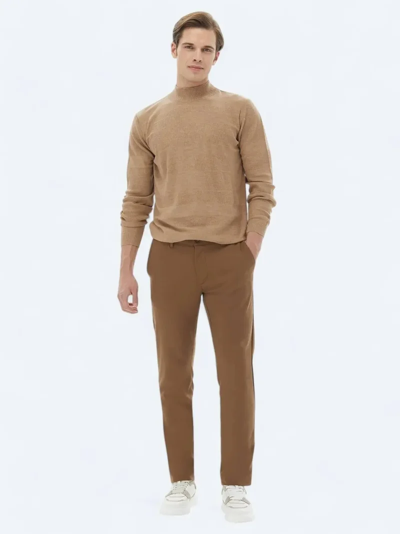 Kip Brown Weaving Slim Fit Casual Trousers