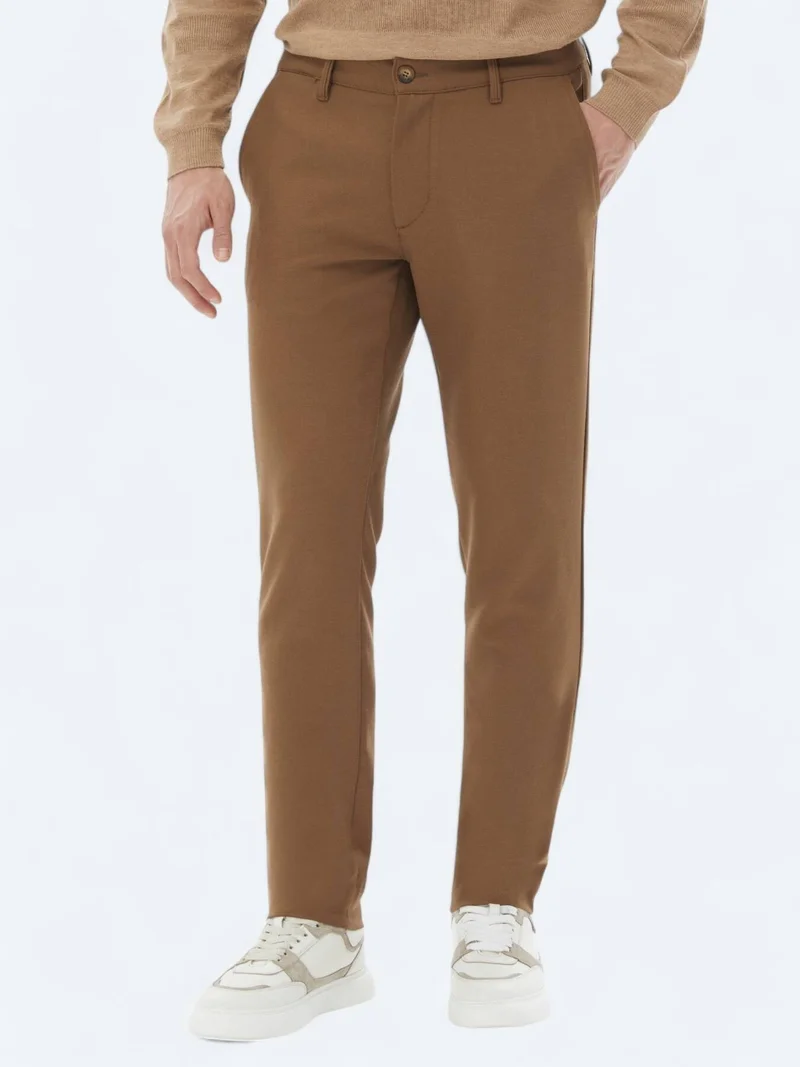 Kip Brown Weaving Slim Fit Casual Trousers