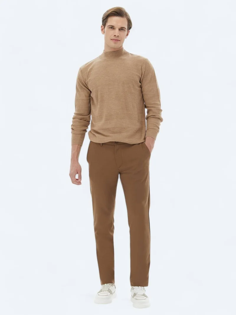 Kip Brown Weaving Slim Fit Casual Trousers
