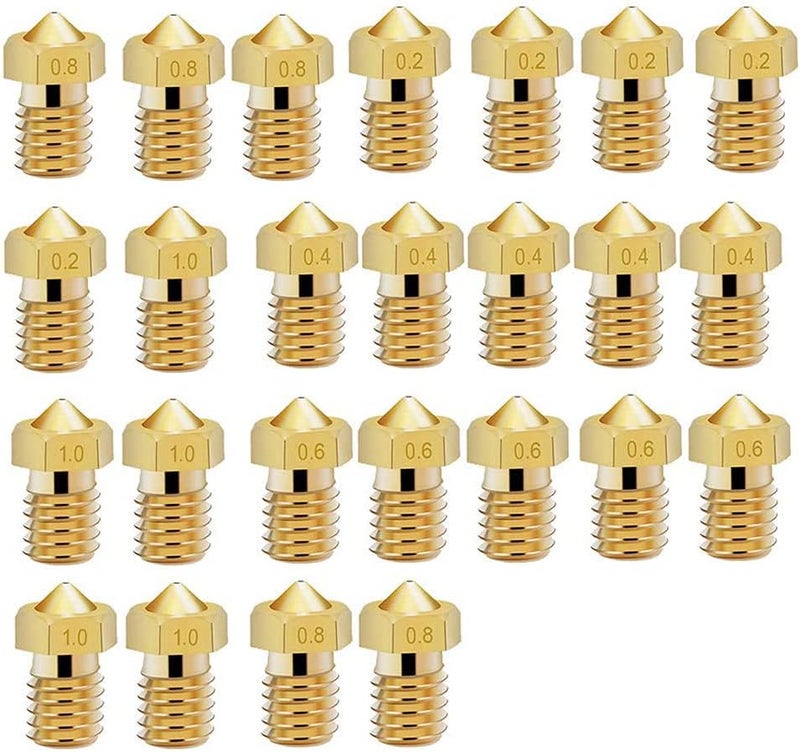 KASTWAVE Printer Nozzle AE 25 PCS 3D, 0.2/0.4/0.6/0.8/1.0 mm Hardened Steel Nozzle for ABS/PLA 3D Printer Makerbot Creality CR-10 (Gold) - Image 1