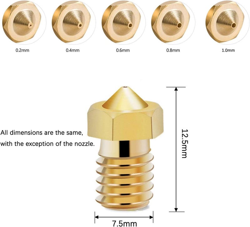 KASTWAVE Printer Nozzle AE 25 PCS 3D, 0.2/0.4/0.6/0.8/1.0 mm Hardened Steel Nozzle for ABS/PLA 3D Printer Makerbot Creality CR-10 (Gold) - Image 2
