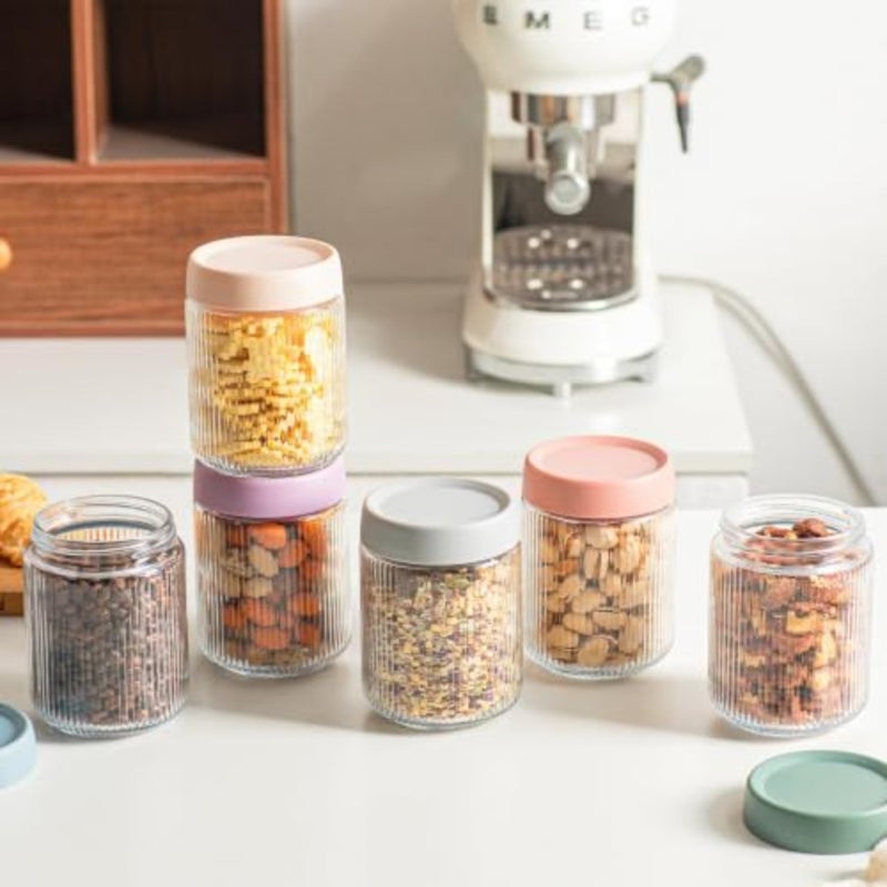 baihuoGlass Mason Jars, 16oz Wide Mouth Glass Mason Jars with Airtight Lids, Glass Food Storage Containers for Chia Pudding, Yogurt, Snacks, Fruit and Vegetables, Milk, Ribbed - Image 4