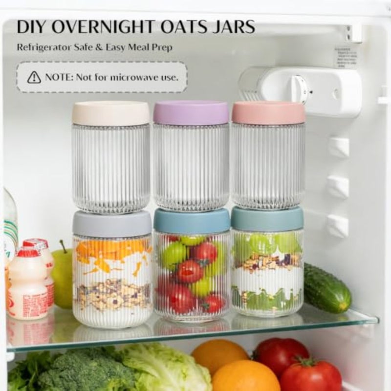 baihuoGlass Mason Jars, 16oz Wide Mouth Glass Mason Jars with Airtight Lids, Glass Food Storage Containers for Chia Pudding, Yogurt, Snacks, Fruit and Vegetables, Milk, Ribbed - Image 5