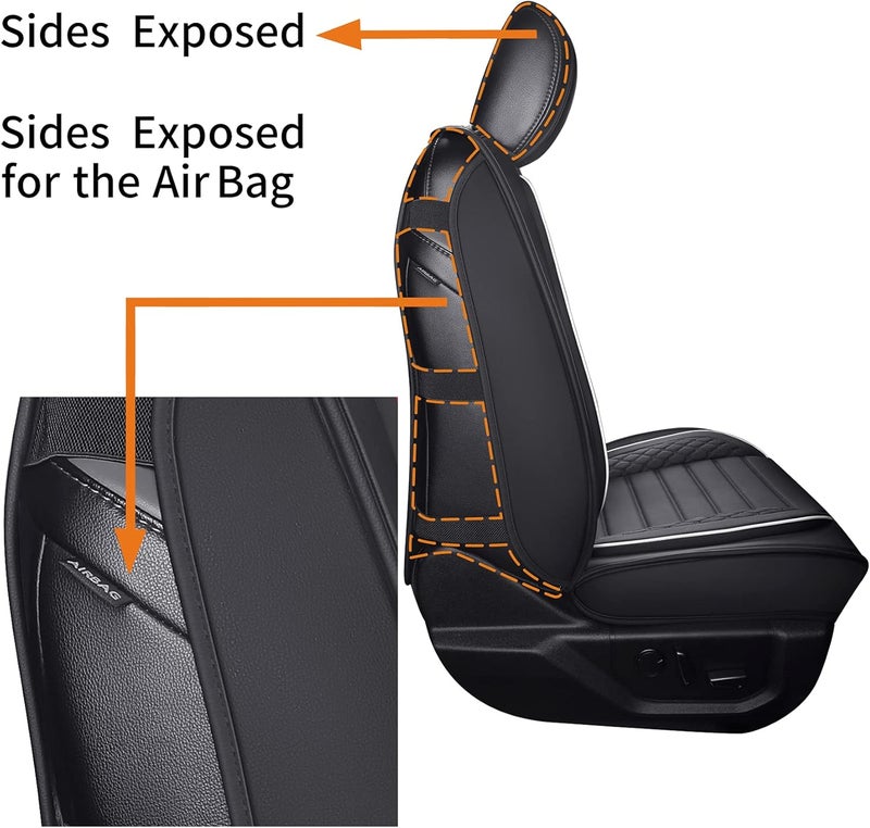 YIERTAI F-150 Waterproof Faux Leather Seat Covers Full Set (5 PCS) - Black-White - Image 4