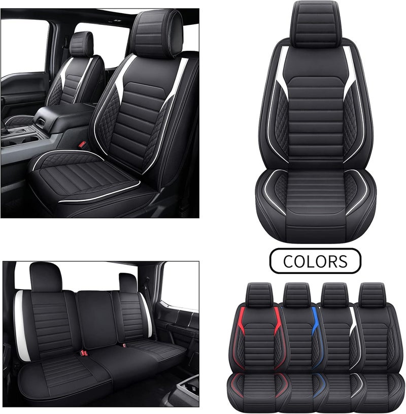 YIERTAI F-150 Waterproof Faux Leather Seat Covers Full Set (5 PCS) - Black-White - Image 5