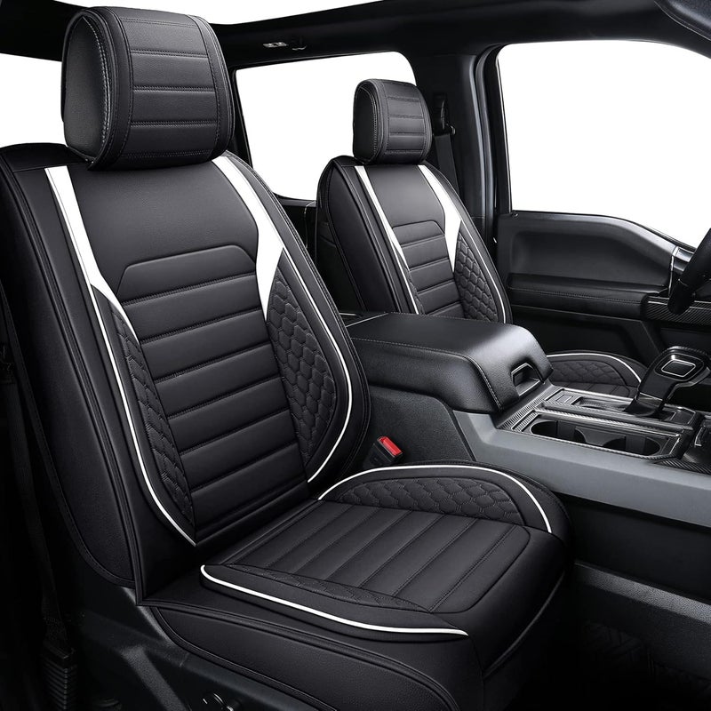 YIERTAI F-150 Waterproof Faux Leather Seat Covers Full Set (5 PCS) - Black-White - Image 1