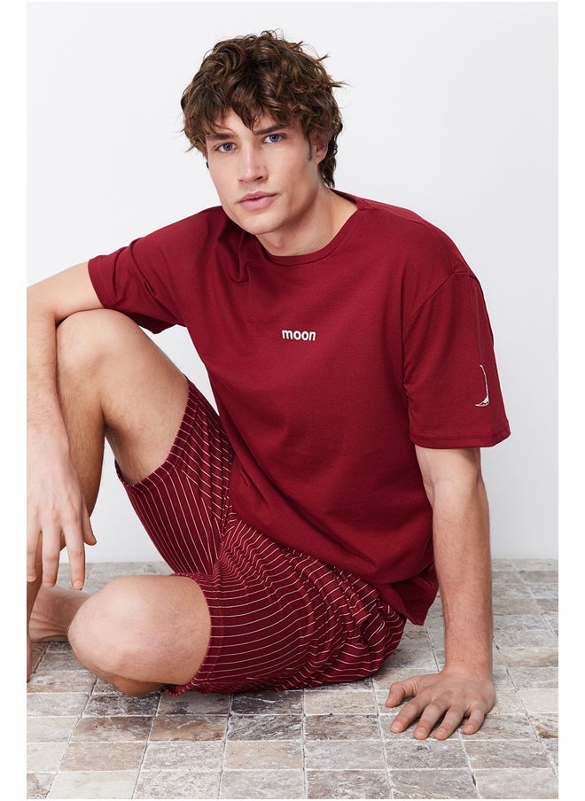 trendyol - Claret red moon printed Pajama Set - Image 1
